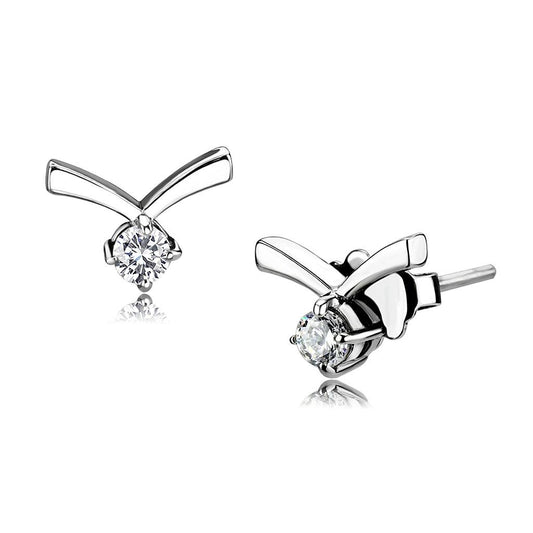 TK3657 - High polished (no plating) Stainless Steel Earrings with AAA Grade CZ  in Clear LuxuryLifeWay Online Store