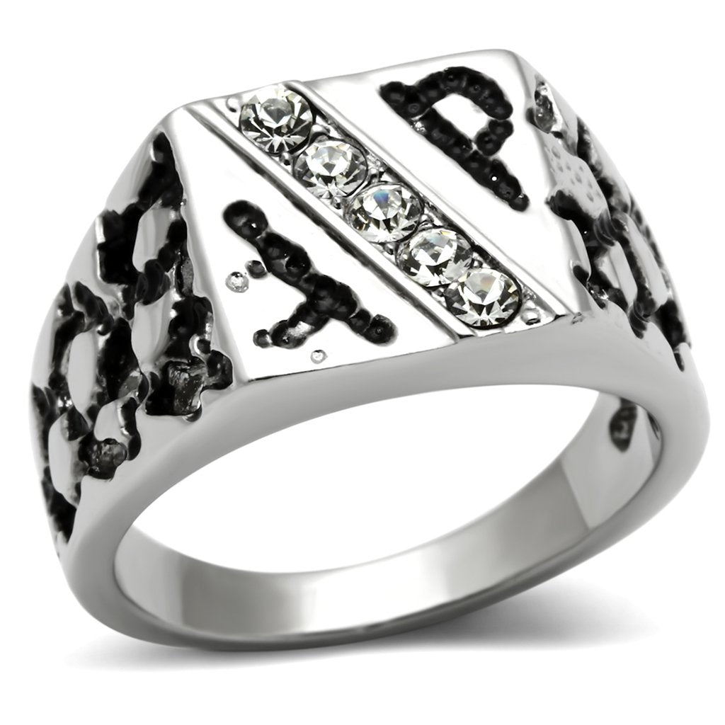 TK367 - High polished (no plating) Stainless Steel Ring with Top Grade Crystal  in Clear LuxuryLifeWay Online Store