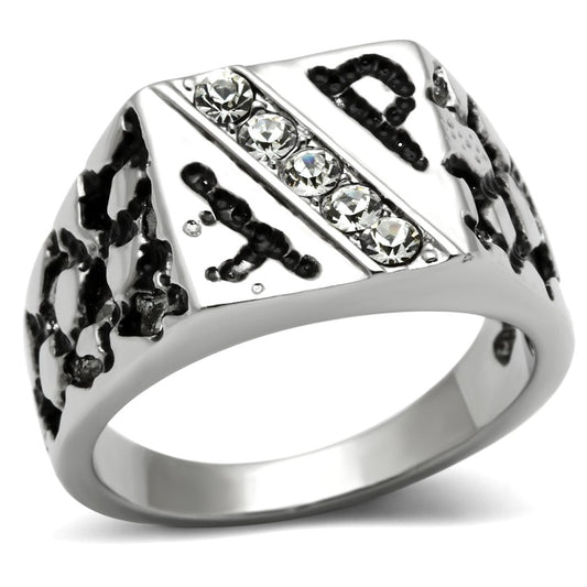 TK367 - High polished (no plating) Stainless Steel Ring with Top Grade Crystal  in Clear LuxuryLifeWay Online Store