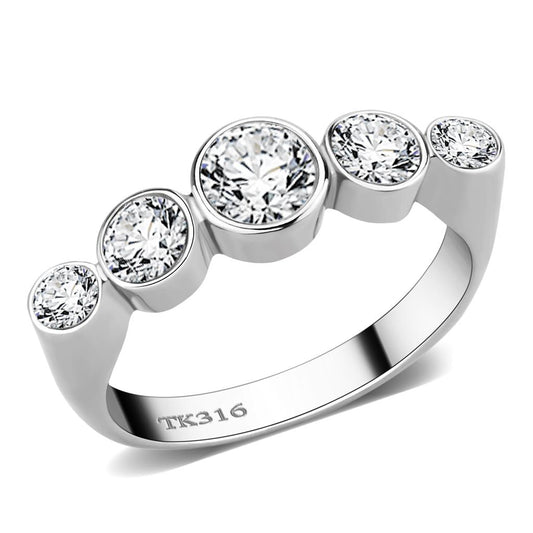 TK3697 - High polished (no plating) Stainless Steel Ring with AAA Grade CZ  in Clear LuxuryLifeWay Online Store