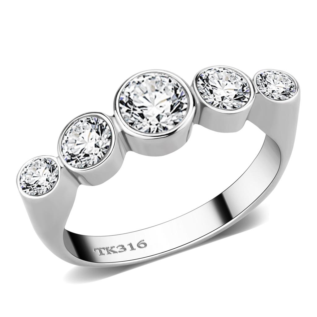 TK3697 - High polished (no plating) Stainless Steel Ring with AAA Grade CZ  in Clear LuxuryLifeWay Online Store
