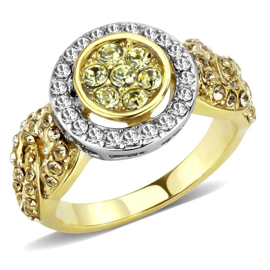 TK3704 - Two-Tone IP Gold (Ion Plating) Stainless Steel Ring with Top Grade Crystal  in Multi Color LuxuryLifeWay Online Store