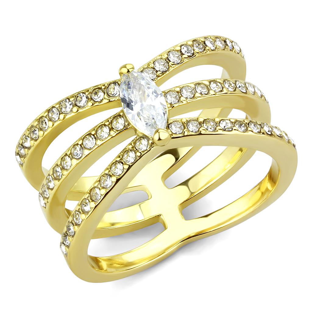 TK3705 - IP Gold(Ion Plating) Stainless Steel Ring with AAA Grade CZ  in Clear LuxuryLifeWay Online Store