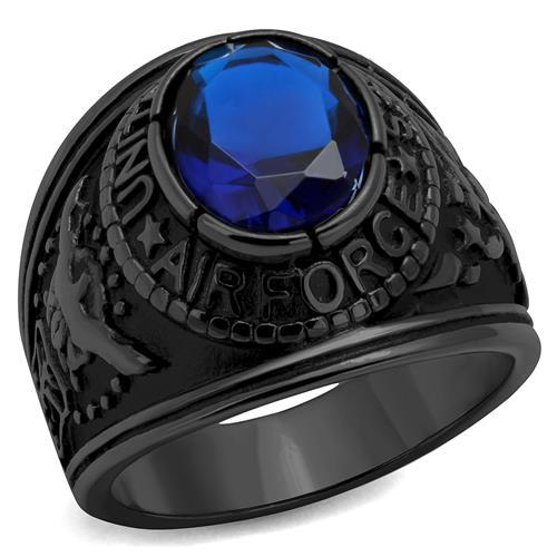 TK414708J - IP Black(Ion Plating) Stainless Steel Ring with Synthetic Synthetic Glass in Sapphire LuxuryLifeWay Online Store