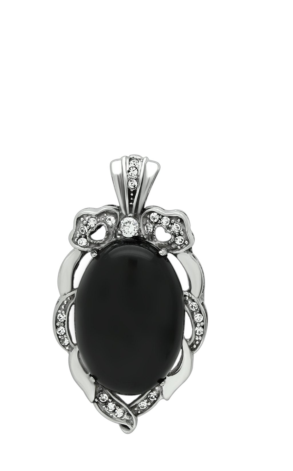 TK459 - High polished (no plating) Stainless Steel Chain Pendant with Semi-Precious Onyx in Jet LuxuryLifeWay Online Store