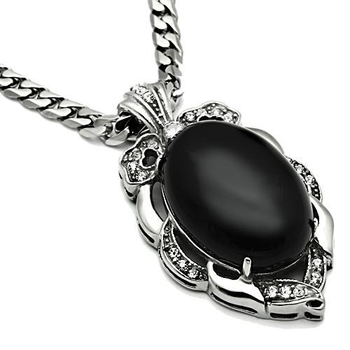 TK459 - High polished (no plating) Stainless Steel Chain Pendant with Semi-Precious Onyx in Jet LuxuryLifeWay Online Store