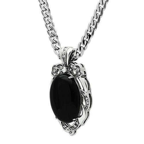 TK459 - High polished (no plating) Stainless Steel Chain Pendant with Semi-Precious Onyx in Jet LuxuryLifeWay Online Store