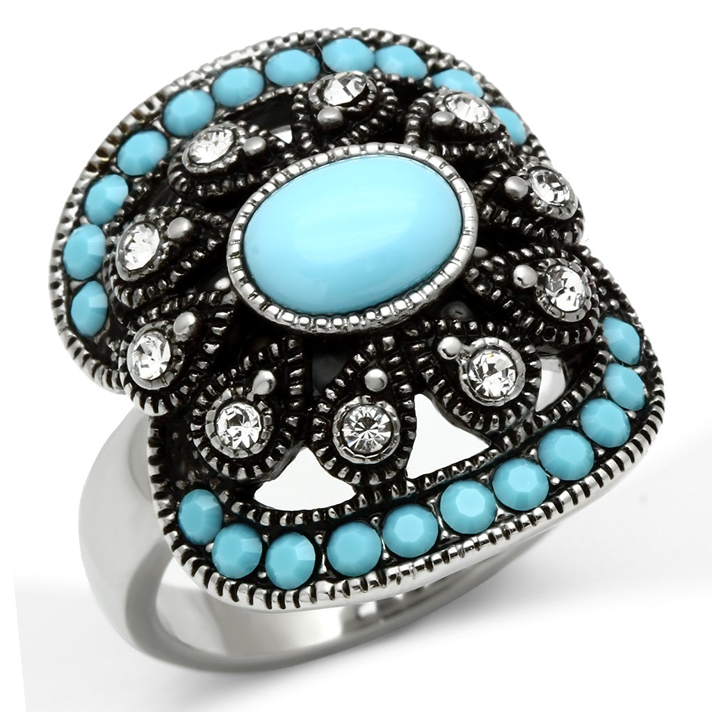 TK526 - High polished (no plating) Stainless Steel Ring with Synthetic Synthetic Glass in Sea Blue LuxuryLifeWay Online Store