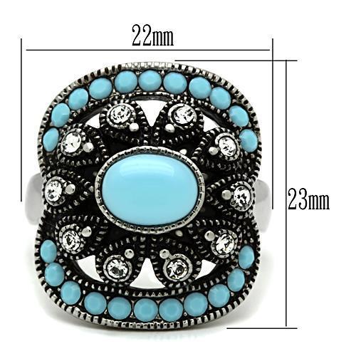 TK526 - High polished (no plating) Stainless Steel Ring with Synthetic Synthetic Glass in Sea Blue LuxuryLifeWay Online Store