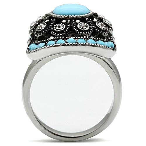 TK526 - High polished (no plating) Stainless Steel Ring with Synthetic Synthetic Glass in Sea Blue LuxuryLifeWay Online Store