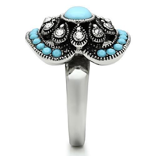 TK526 - High polished (no plating) Stainless Steel Ring with Synthetic Synthetic Glass in Sea Blue LuxuryLifeWay Online Store