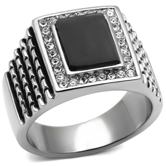 TK592 - High polished (no plating) Stainless Steel Ring with Synthetic Synthetic Stone in Jet LuxuryLifeWay Online Store