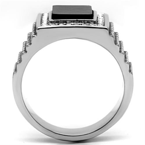 TK592 - High polished (no plating) Stainless Steel Ring with Synthetic Synthetic Stone in Jet LuxuryLifeWay Online Store