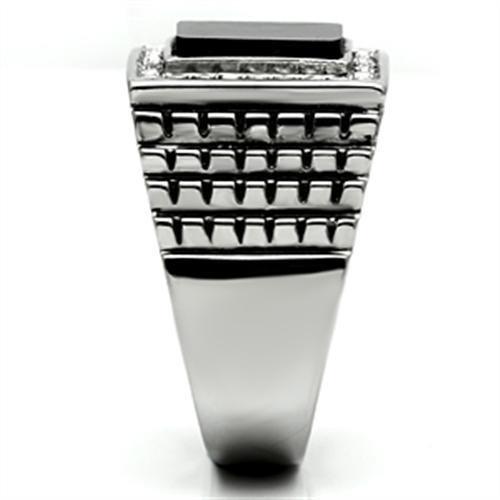 TK592 - High polished (no plating) Stainless Steel Ring with Synthetic Synthetic Stone in Jet LuxuryLifeWay Online Store