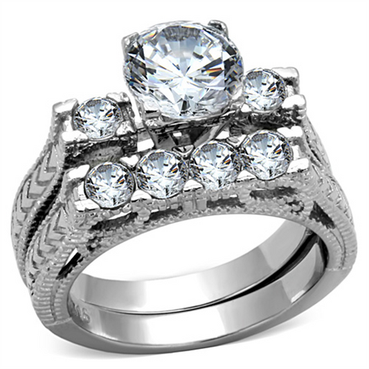TK5X019 - High polished (no plating) Stainless Steel Ring with AAA Grade CZ  in Clear LuxuryLifeWay Online Store