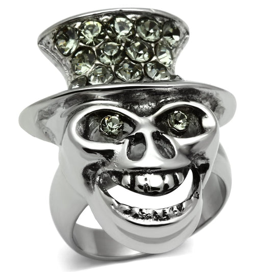 TK605 - High polished (no plating) Stainless Steel Ring with Top Grade Crystal  in Black Diamond LuxuryLifeWay Online Store