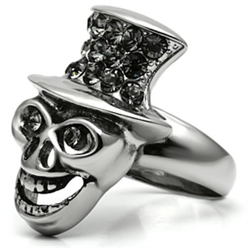 TK605 - High polished (no plating) Stainless Steel Ring with Top Grade Crystal  in Black Diamond LuxuryLifeWay Online Store