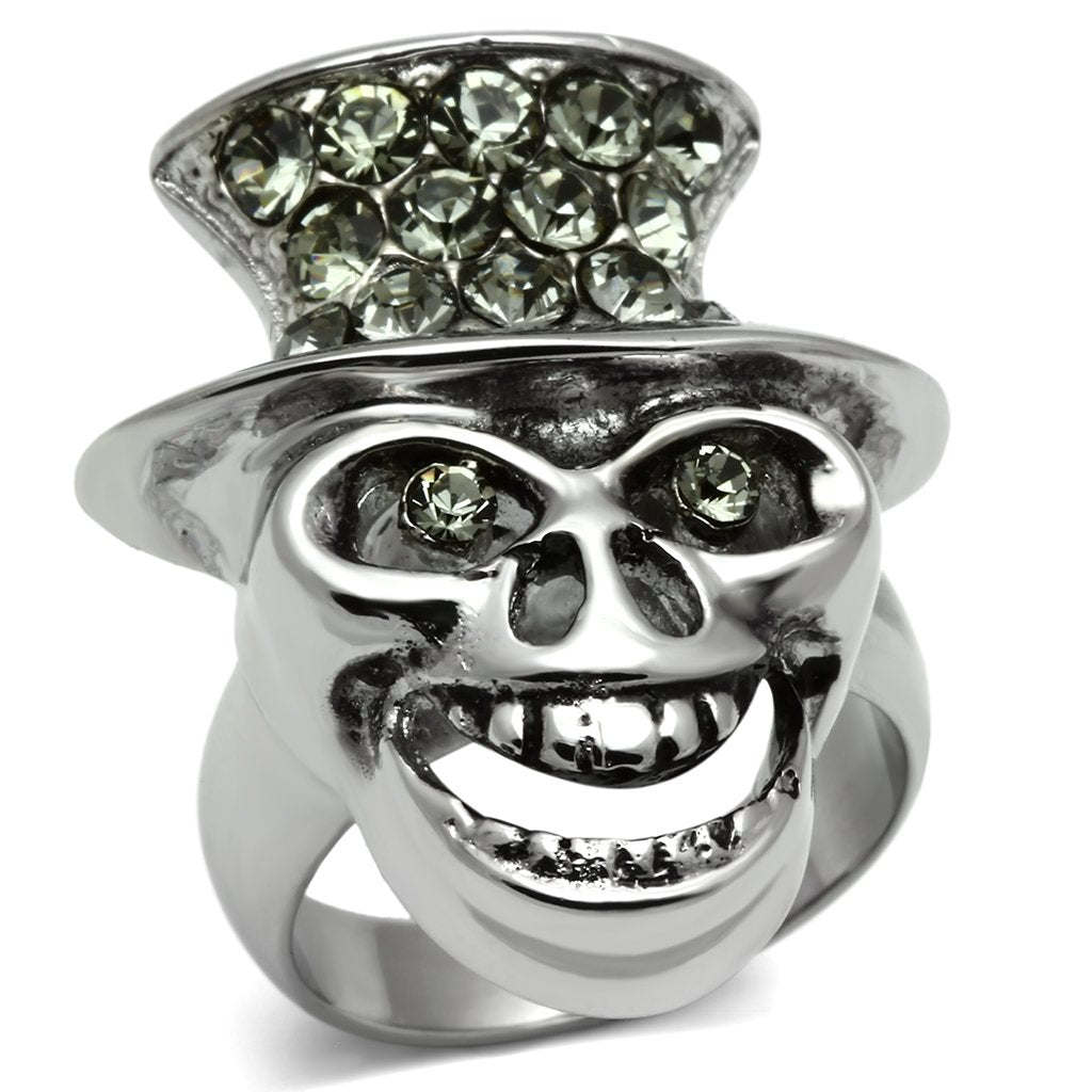 TK605 - High polished (no plating) Stainless Steel Ring with Top Grade Crystal  in Black Diamond LuxuryLifeWay Online Store