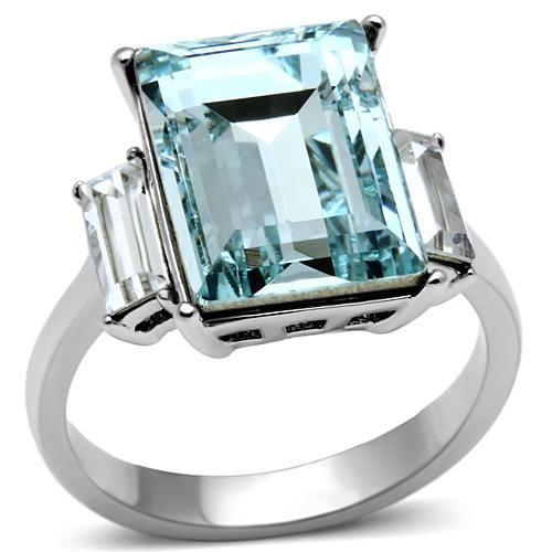 TK650 - High polished (no plating) Stainless Steel Ring with Top Grade Crystal  in Sea Blue LuxuryLifeWay Online Store