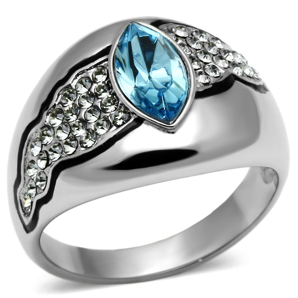 TK659 - High polished (no plating) Stainless Steel Ring with Top Grade Crystal  in Sea Blue LuxuryLifeWay Online Store