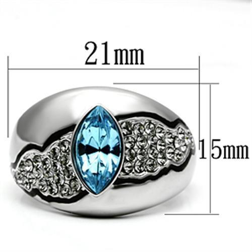 TK659 - High polished (no plating) Stainless Steel Ring with Top Grade Crystal  in Sea Blue LuxuryLifeWay Online Store
