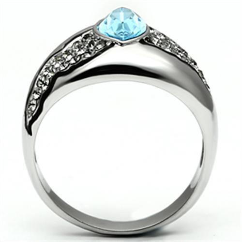 TK659 - High polished (no plating) Stainless Steel Ring with Top Grade Crystal  in Sea Blue LuxuryLifeWay Online Store