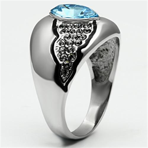TK659 - High polished (no plating) Stainless Steel Ring with Top Grade Crystal  in Sea Blue LuxuryLifeWay Online Store