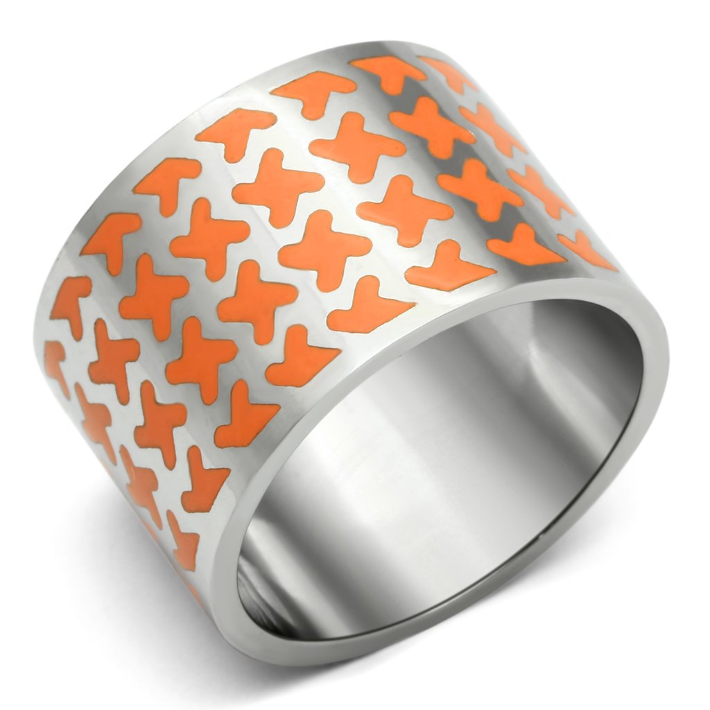 TK679 - High polished (no plating) Stainless Steel Ring with Epoxy  in Orange LuxuryLifeWay Online Store
