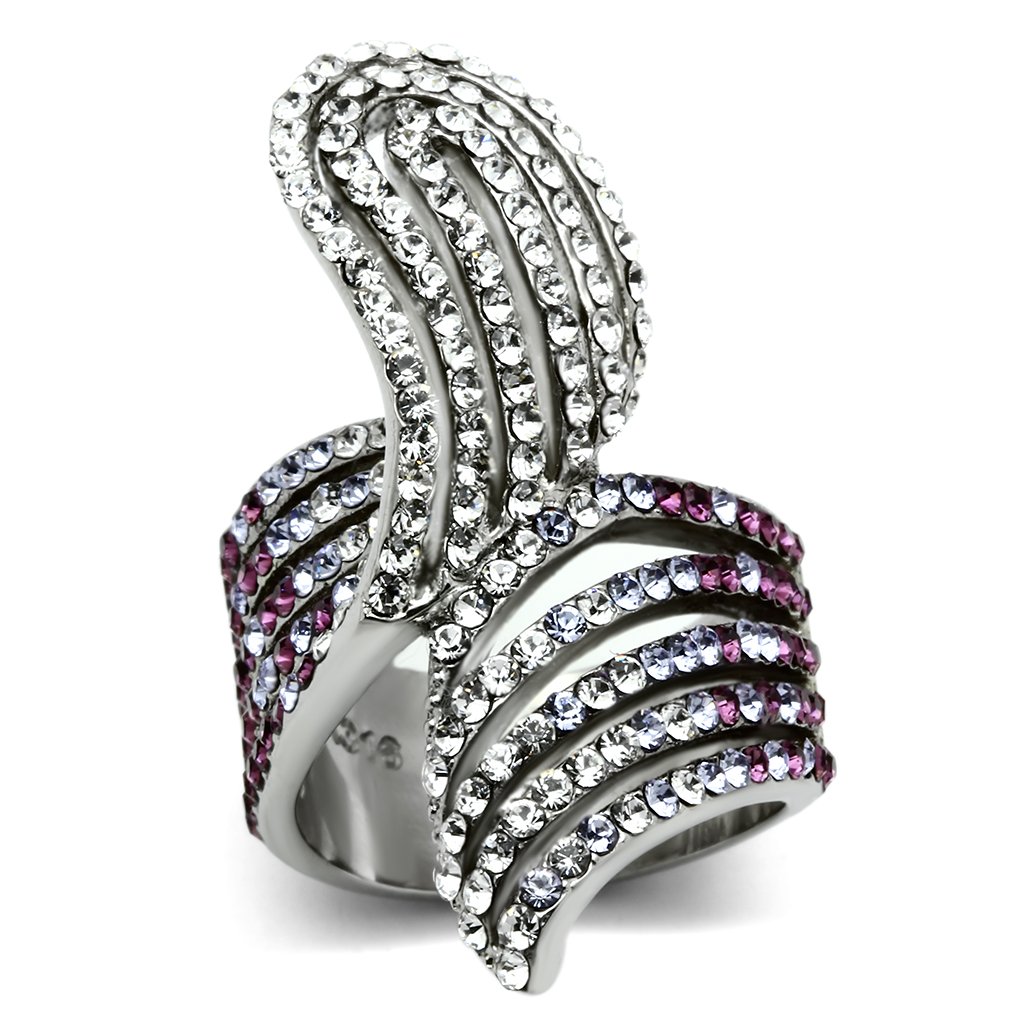 TK691 - High polished (no plating) Stainless Steel Ring with Top Grade Crystal  in Multi Color LuxuryLifeWay Online Store