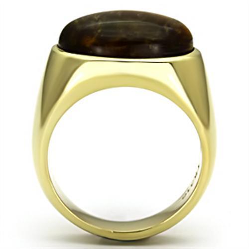 TK718 - IP Gold(Ion Plating) Stainless Steel Ring with Synthetic Tiger Eye in Topaz LuxuryLifeWay Online Store