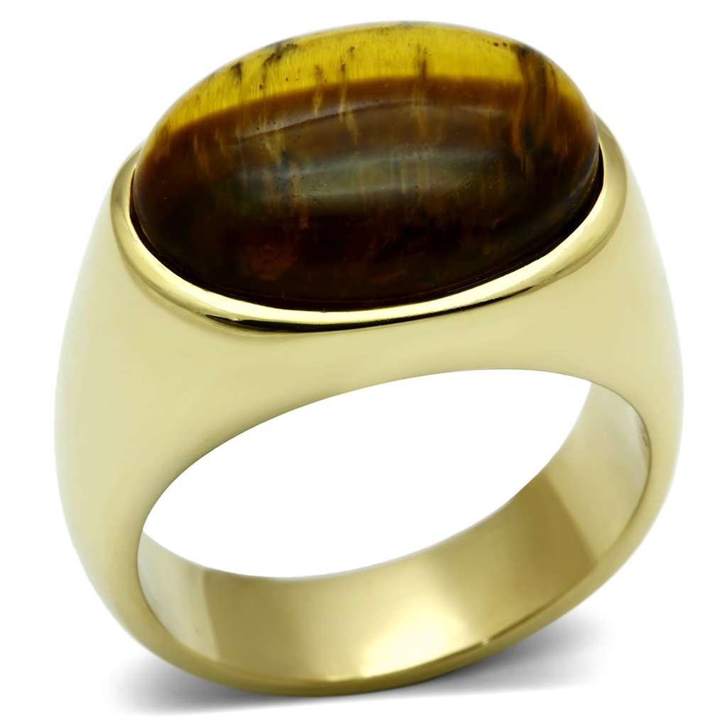 TK718 - IP Gold(Ion Plating) Stainless Steel Ring with Synthetic Tiger Eye in Topaz LuxuryLifeWay Online Store