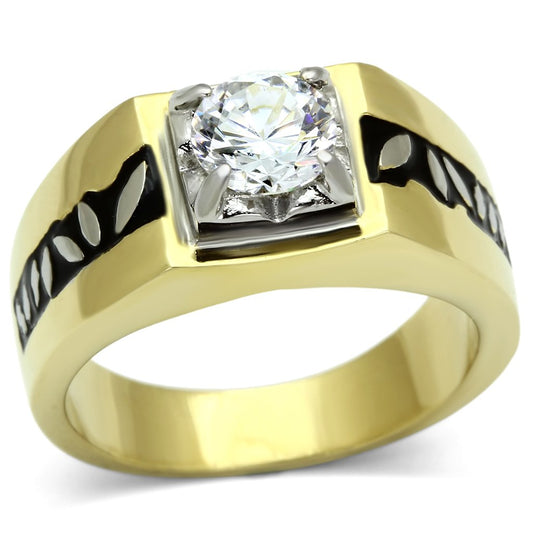 TK739 - Two-Tone IP Gold (Ion Plating) Stainless Steel Ring with AAA Grade CZ  in Clear LuxuryLifeWay Online Store