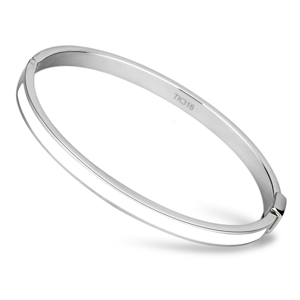 TK740 - High polished (no plating) Stainless Steel Bangle with Epoxy  in White LuxuryLifeWay Online Store