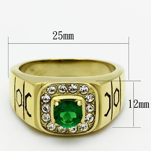 TK764 - IP Gold(Ion Plating) Stainless Steel Ring with Synthetic Synthetic Glass in Emerald LuxuryLifeWay Online Store