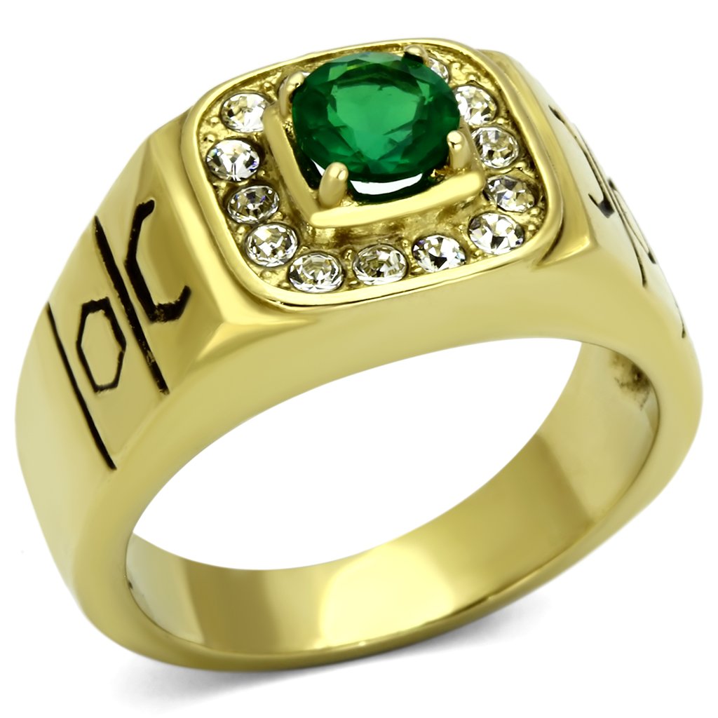 TK764 - IP Gold(Ion Plating) Stainless Steel Ring with Synthetic Synthetic Glass in Emerald LuxuryLifeWay Online Store