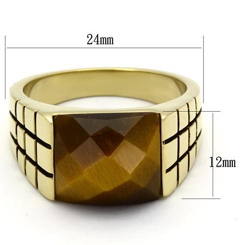 TK779 - IP Gold(Ion Plating) Stainless Steel Ring with Semi-Precious Tiger Eye in Topaz LuxuryLifeWay Online Store