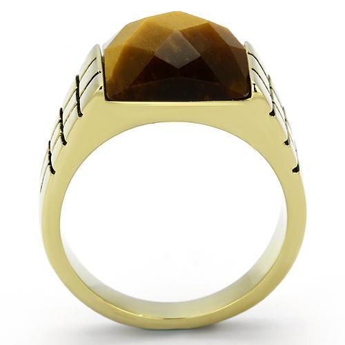 TK779 - IP Gold(Ion Plating) Stainless Steel Ring with Semi-Precious Tiger Eye in Topaz LuxuryLifeWay Online Store