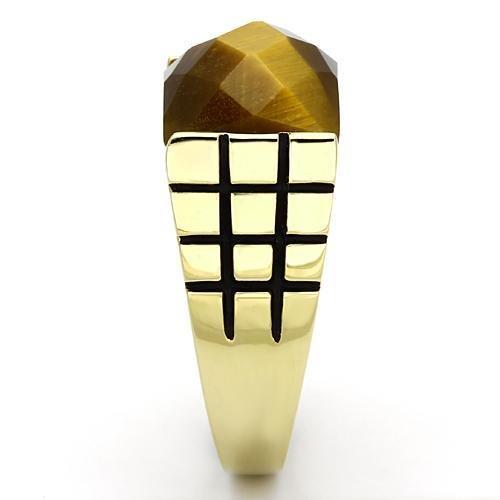 TK779 - IP Gold(Ion Plating) Stainless Steel Ring with Semi-Precious Tiger Eye in Topaz LuxuryLifeWay Online Store