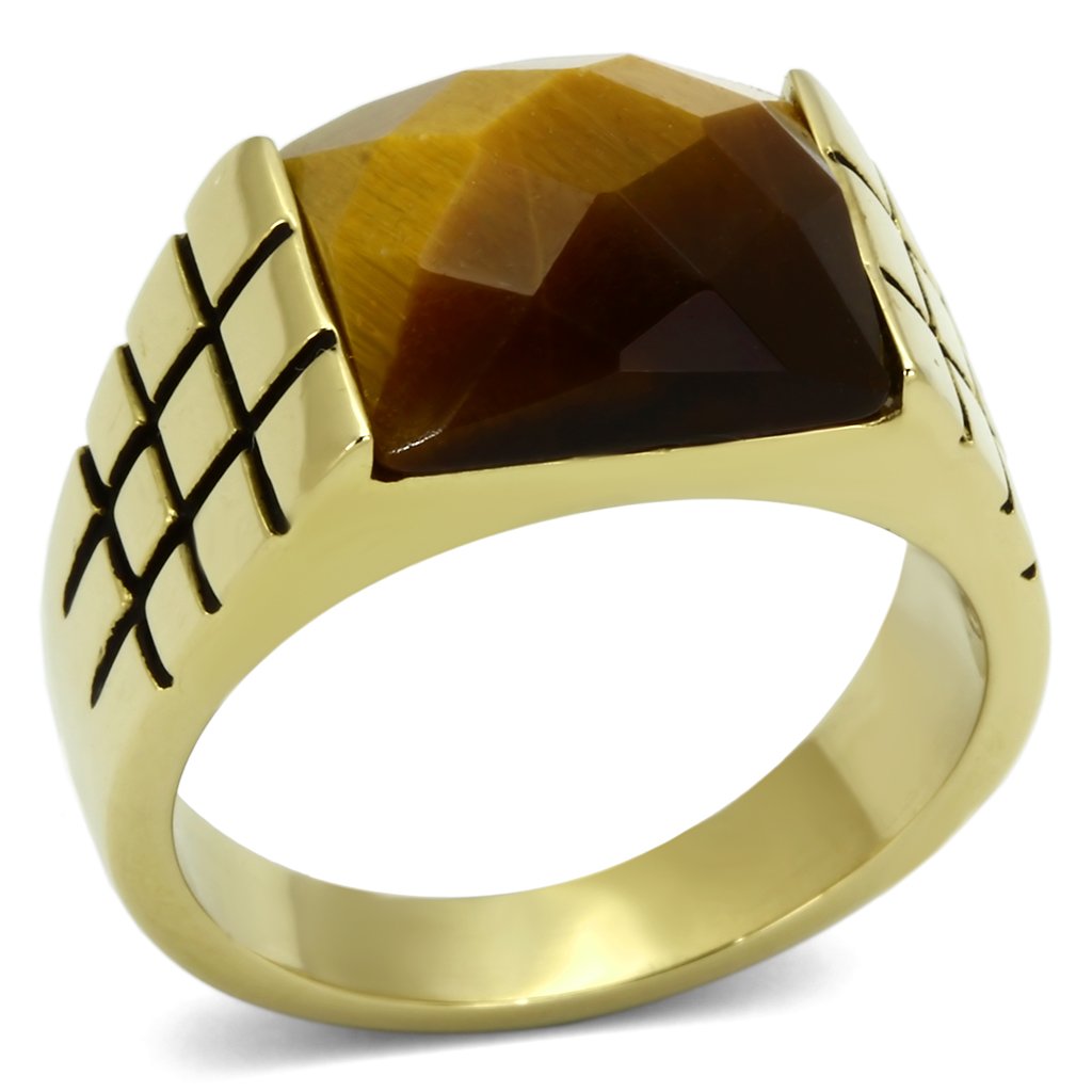 TK779 - IP Gold(Ion Plating) Stainless Steel Ring with Semi-Precious Tiger Eye in Topaz LuxuryLifeWay Online Store