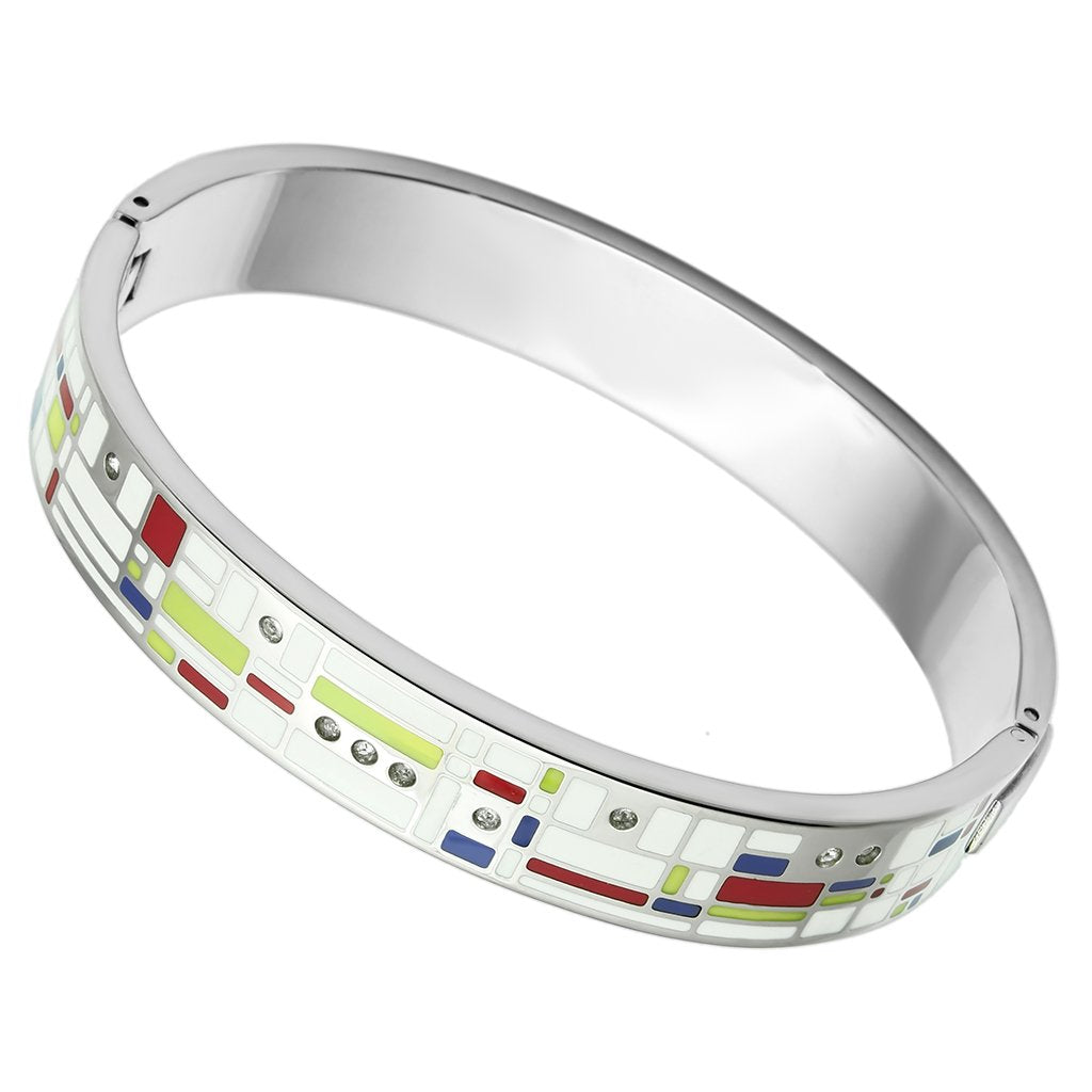 TK782 - High polished (no plating) Stainless Steel Bangle with Top Grade Crystal  in Clear LuxuryLifeWay Online Store