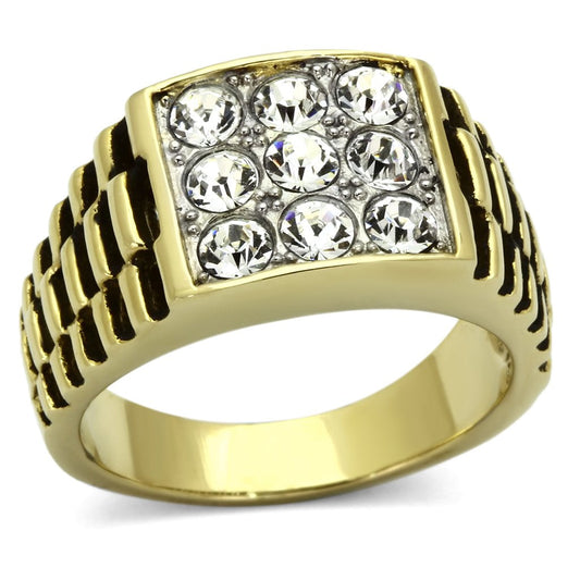 TK796 - Two-Tone IP Gold (Ion Plating) Stainless Steel Ring with Top Grade Crystal  in Clear LuxuryLifeWay Online Store