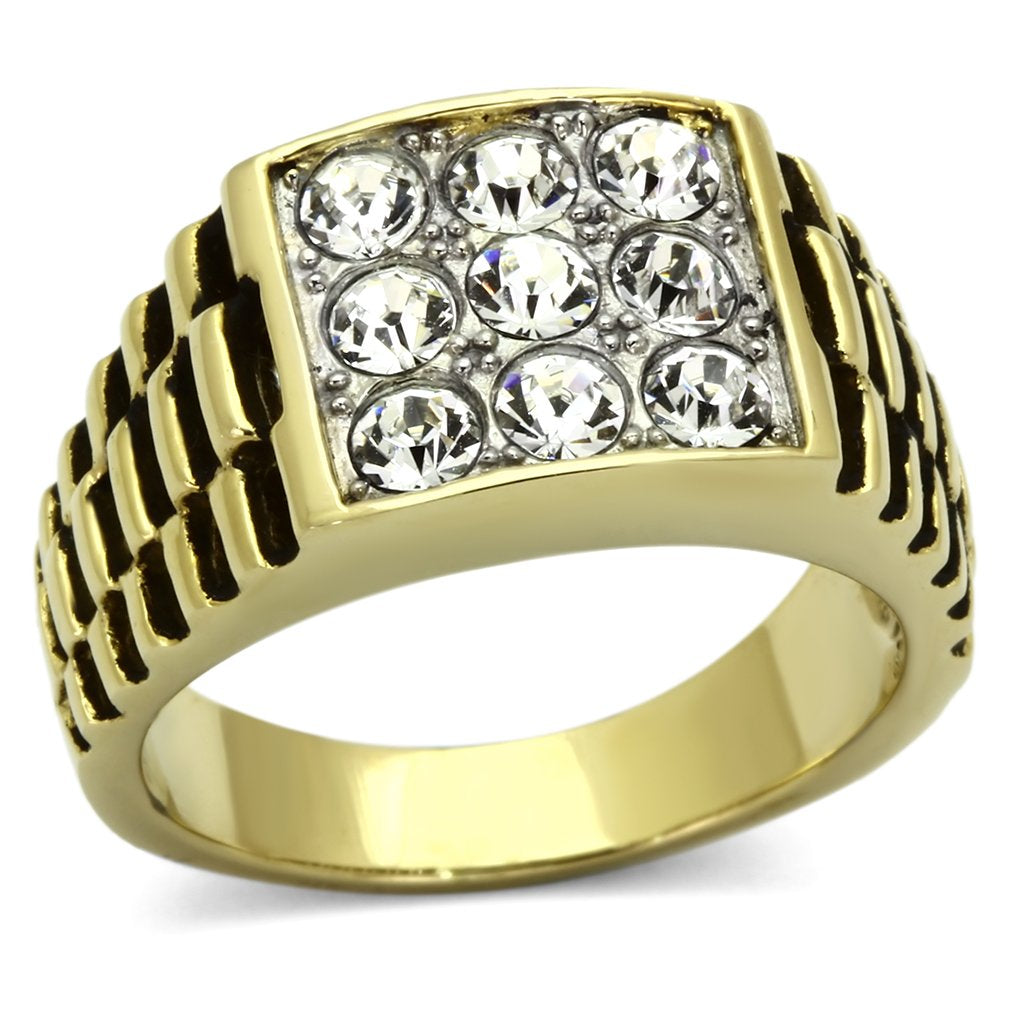 TK796 - Two-Tone IP Gold (Ion Plating) Stainless Steel Ring with Top Grade Crystal  in Clear LuxuryLifeWay Online Store