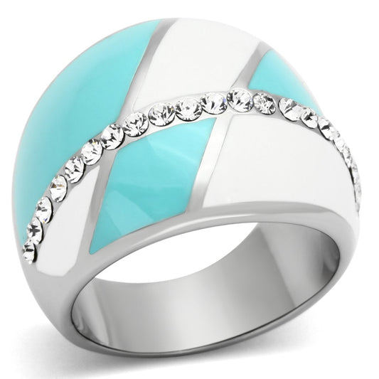 TK812 - High polished (no plating) Stainless Steel Ring with Top Grade Crystal  in Clear LuxuryLifeWay Online Store