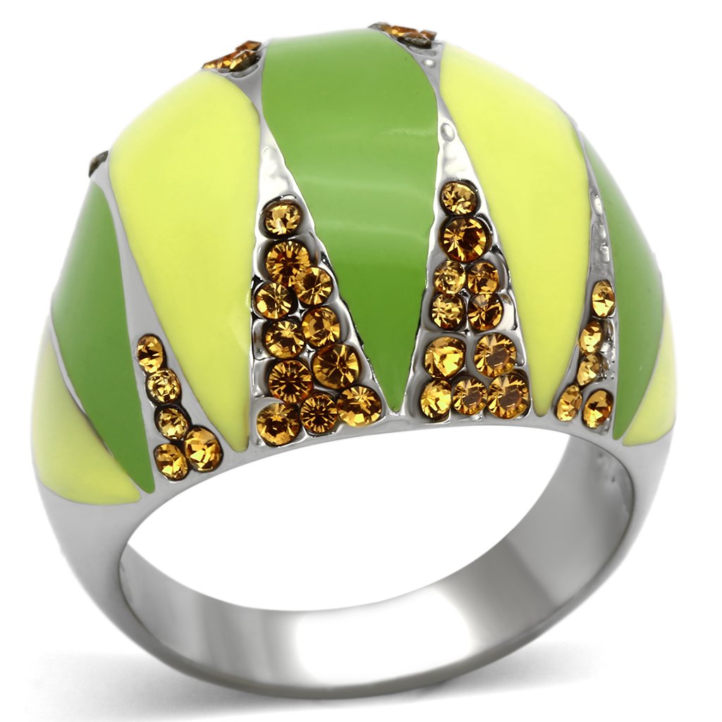 TK831 - High polished (no plating) Stainless Steel Ring with Top Grade Crystal  in Topaz LuxuryLifeWay Online Store