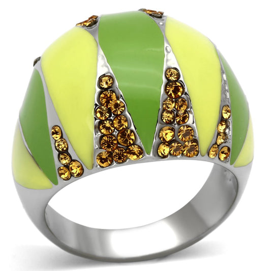 TK831 - High polished (no plating) Stainless Steel Ring with Top Grade Crystal  in Topaz LuxuryLifeWay Online Store