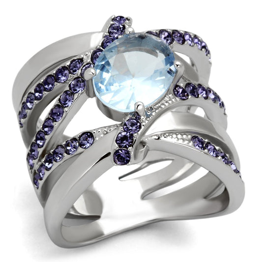 TK865 - High polished (no plating) Stainless Steel Ring with Synthetic Synthetic Glass in Light Sapphire LuxuryLifeWay Online Store
