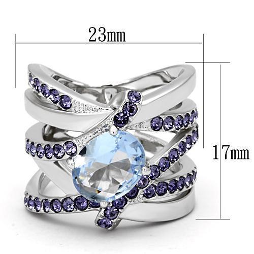 TK865 - High polished (no plating) Stainless Steel Ring with Synthetic Synthetic Glass in Light Sapphire LuxuryLifeWay Online Store
