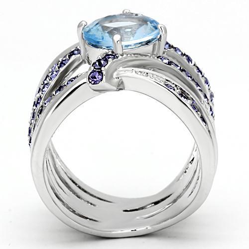 TK865 - High polished (no plating) Stainless Steel Ring with Synthetic Synthetic Glass in Light Sapphire LuxuryLifeWay Online Store