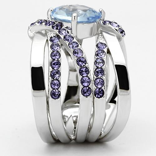 TK865 - High polished (no plating) Stainless Steel Ring with Synthetic Synthetic Glass in Light Sapphire LuxuryLifeWay Online Store