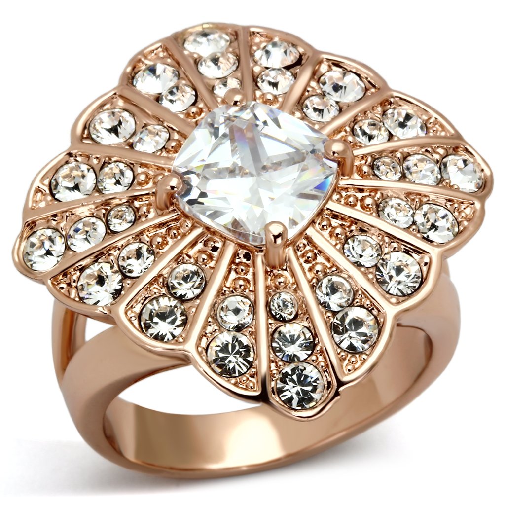 TK866 - IP Rose Gold(Ion Plating) Stainless Steel Ring with AAA Grade CZ  in Clear LuxuryLifeWay Online Store